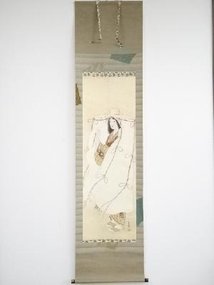 西方春叢筆　虫垂れ衣図　肉筆絹本掛軸（保護箱）